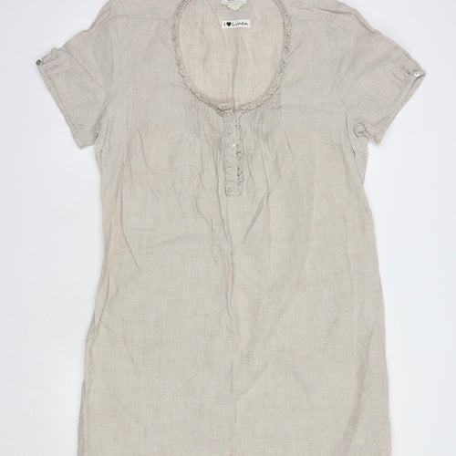 MALVIN Womens Beige  Linen Shift  Size 16  Scoop Neck Button