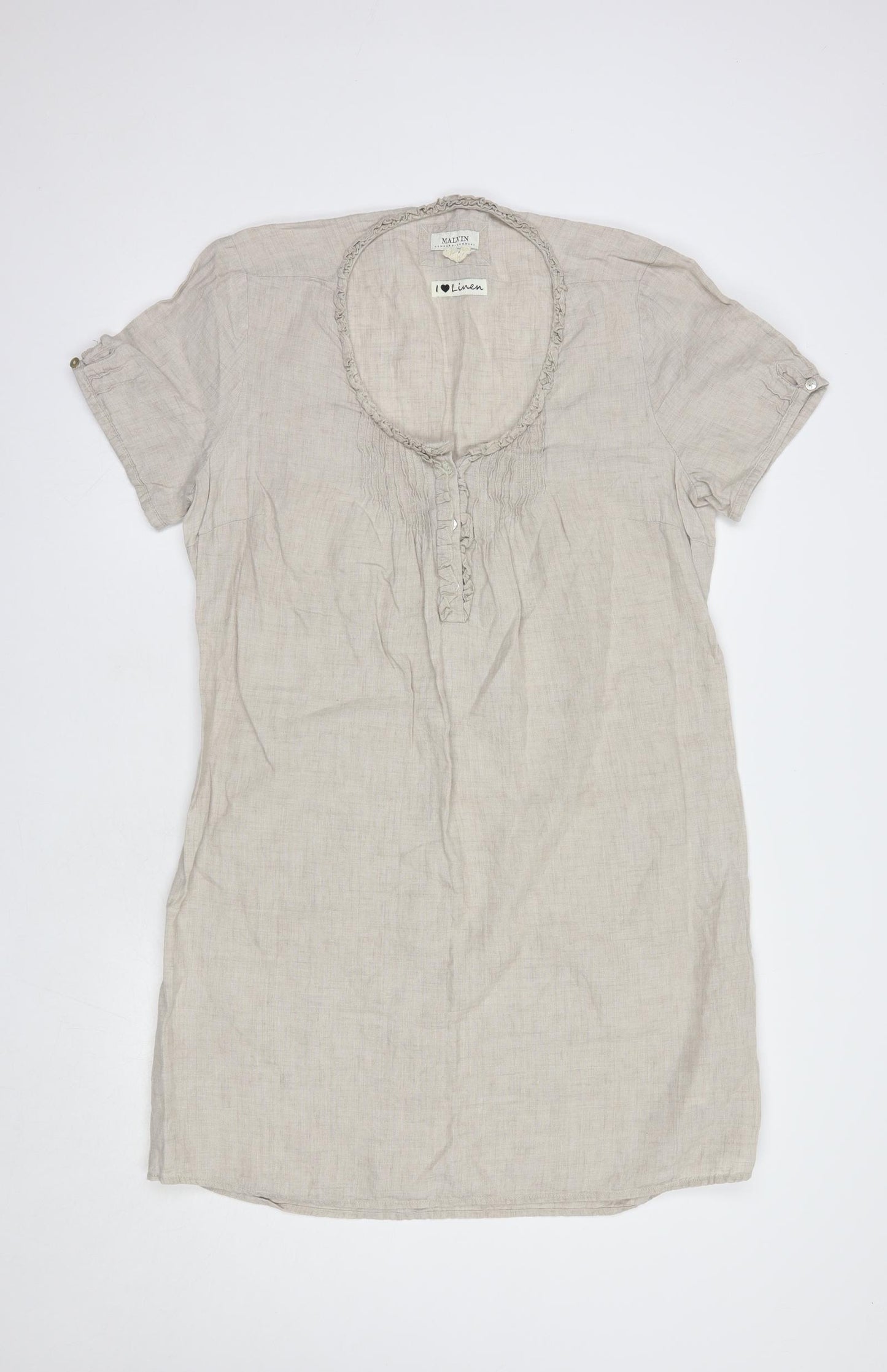 MALVIN Womens Beige  Linen Shift  Size 16  Scoop Neck Button