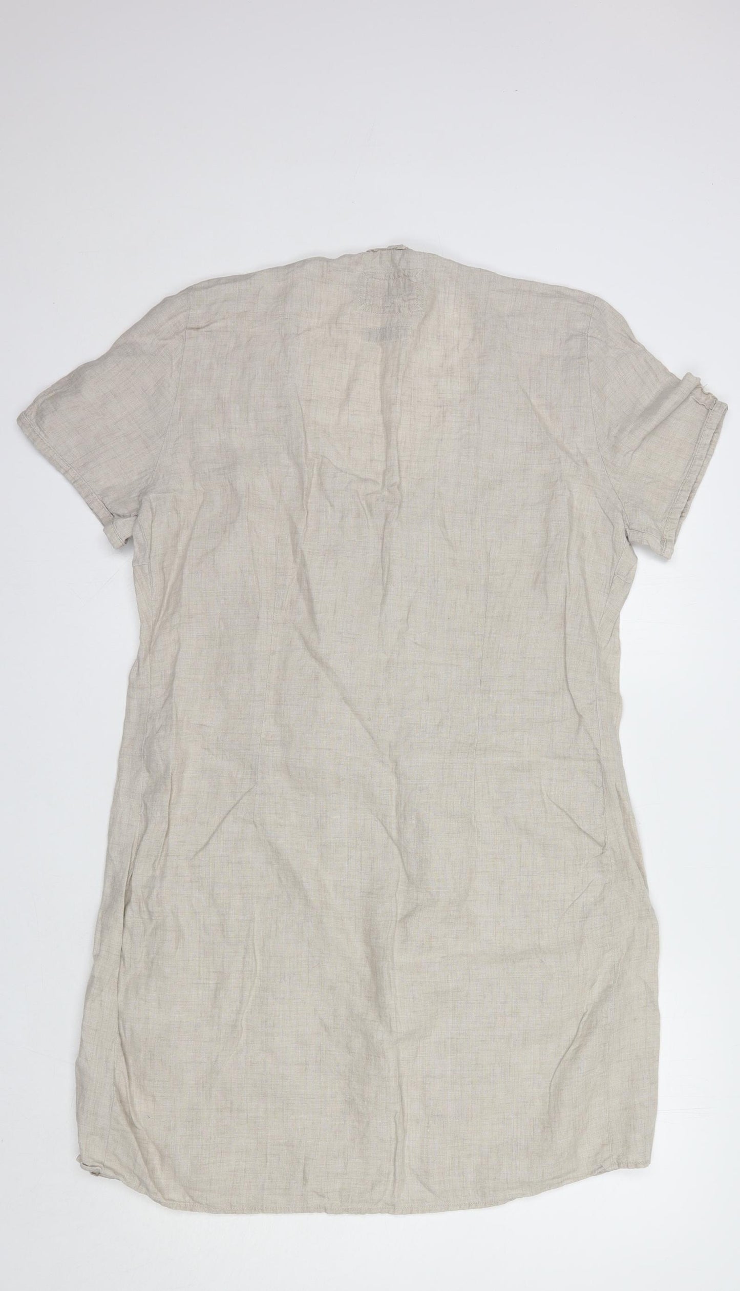 MALVIN Womens Beige  Linen Shift  Size 16  Scoop Neck Button