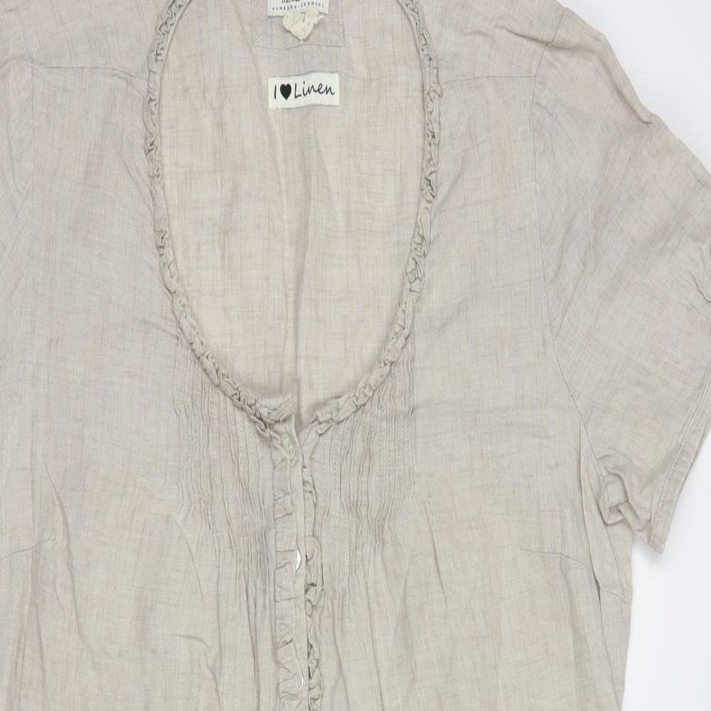 MALVIN Womens Beige  Linen Shift  Size 16  Scoop Neck Button
