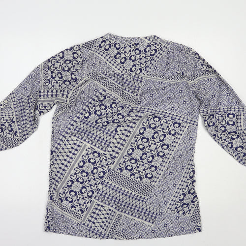 Peacocks Womens Blue Geometric Polyester Basic Blouse Size 10 V-Neck