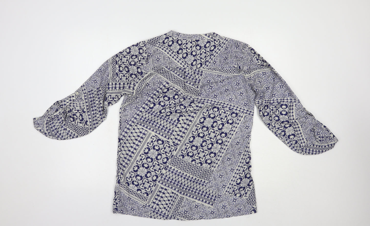 Peacocks Womens Blue Geometric Polyester Basic Blouse Size 10 V-Neck