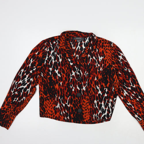 Primark Womens Red Animal Print Polyester Basic Button-Up Size 10 Collared