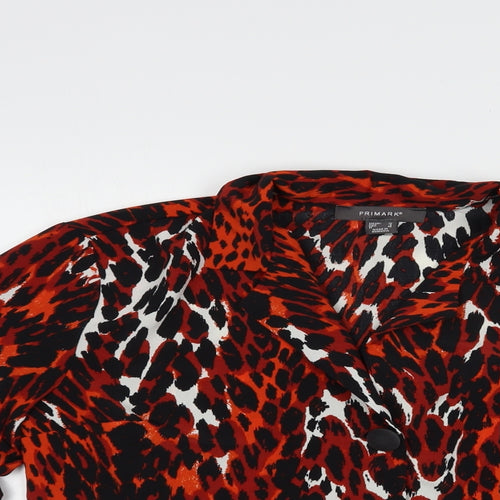 Primark Womens Red Animal Print Polyester Basic Button-Up Size 10 Collared