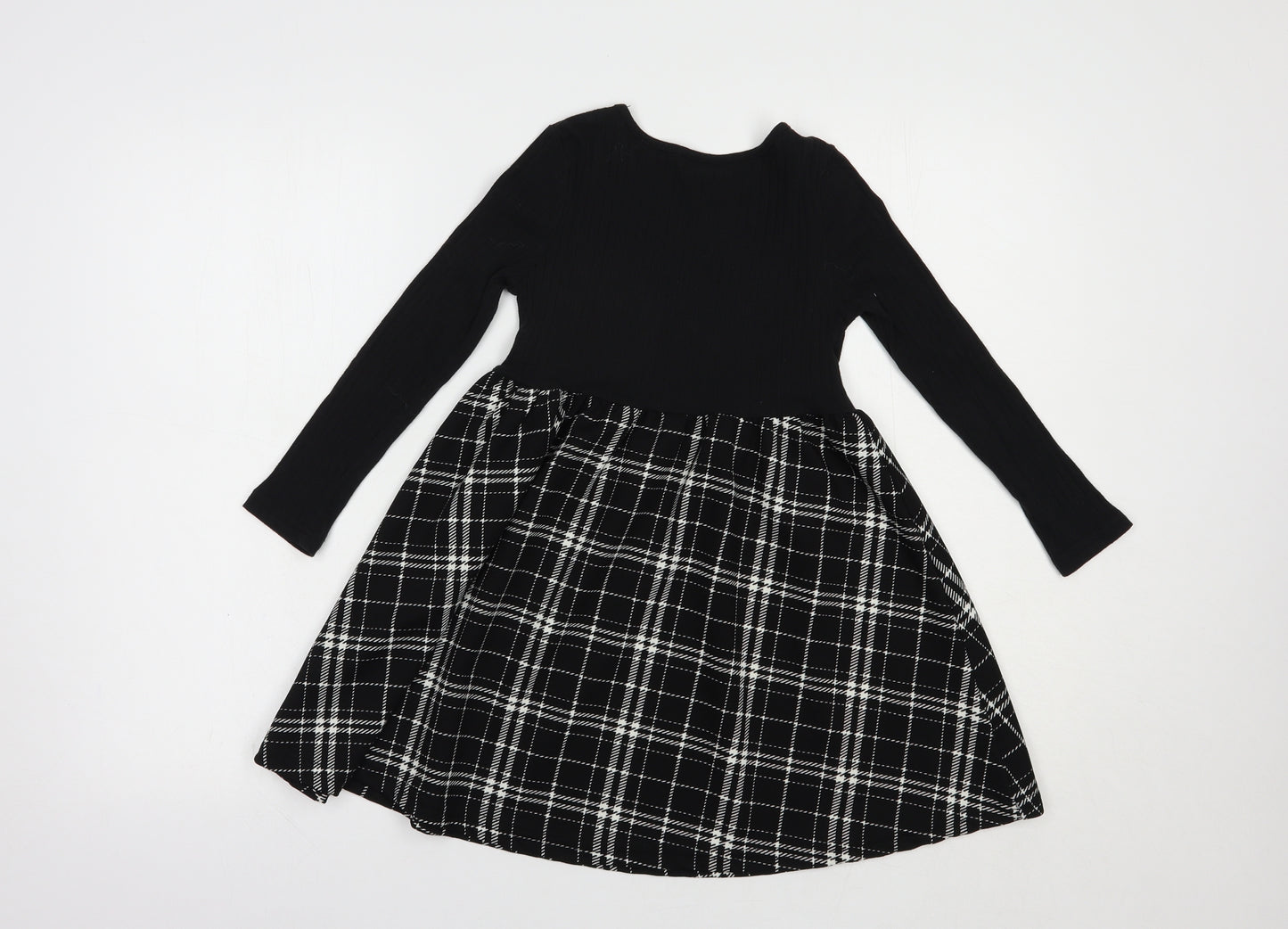 SheIn Girls Black Plaid Cotton Fit & Flare  Size 7 Years  Crew Neck Pullover