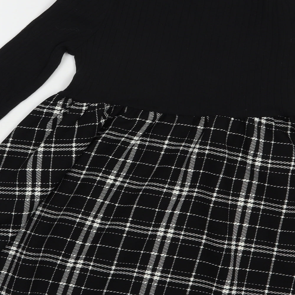 SheIn Girls Black Plaid Cotton Fit & Flare  Size 7 Years  Crew Neck Pullover