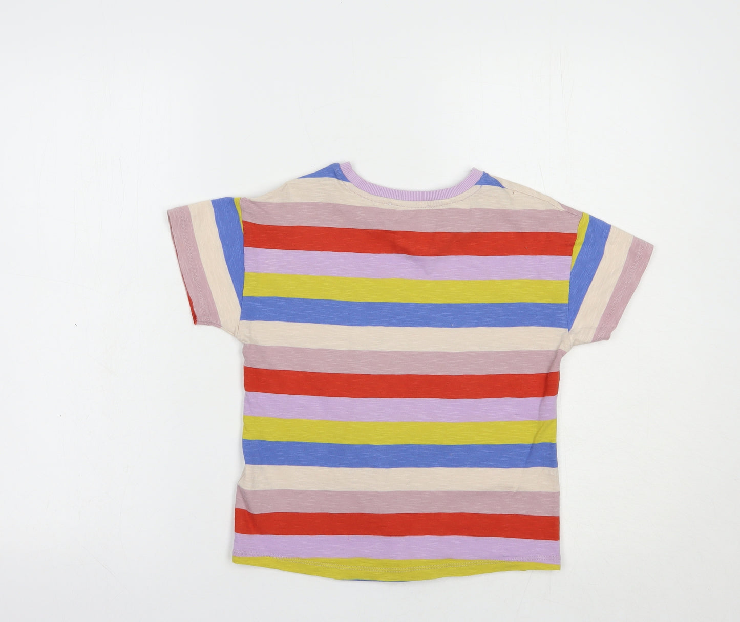 Marks and Spencer Girls Multicoloured Striped Cotton Pullover T-Shirt Size 7-8 Years Crew Neck Pullover