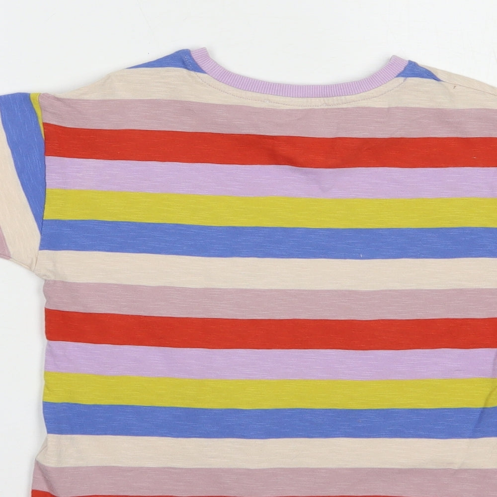 Marks and Spencer Girls Multicoloured Striped Cotton Pullover T-Shirt Size 7-8 Years Crew Neck Pullover