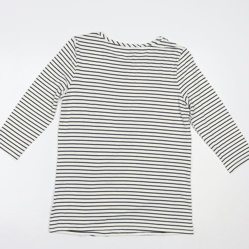 TU Womens White Striped Viscose Basic Blouse Size 12 Round Neck