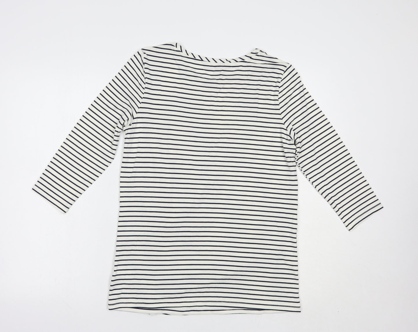 TU Womens White Striped Viscose Basic Blouse Size 12 Round Neck