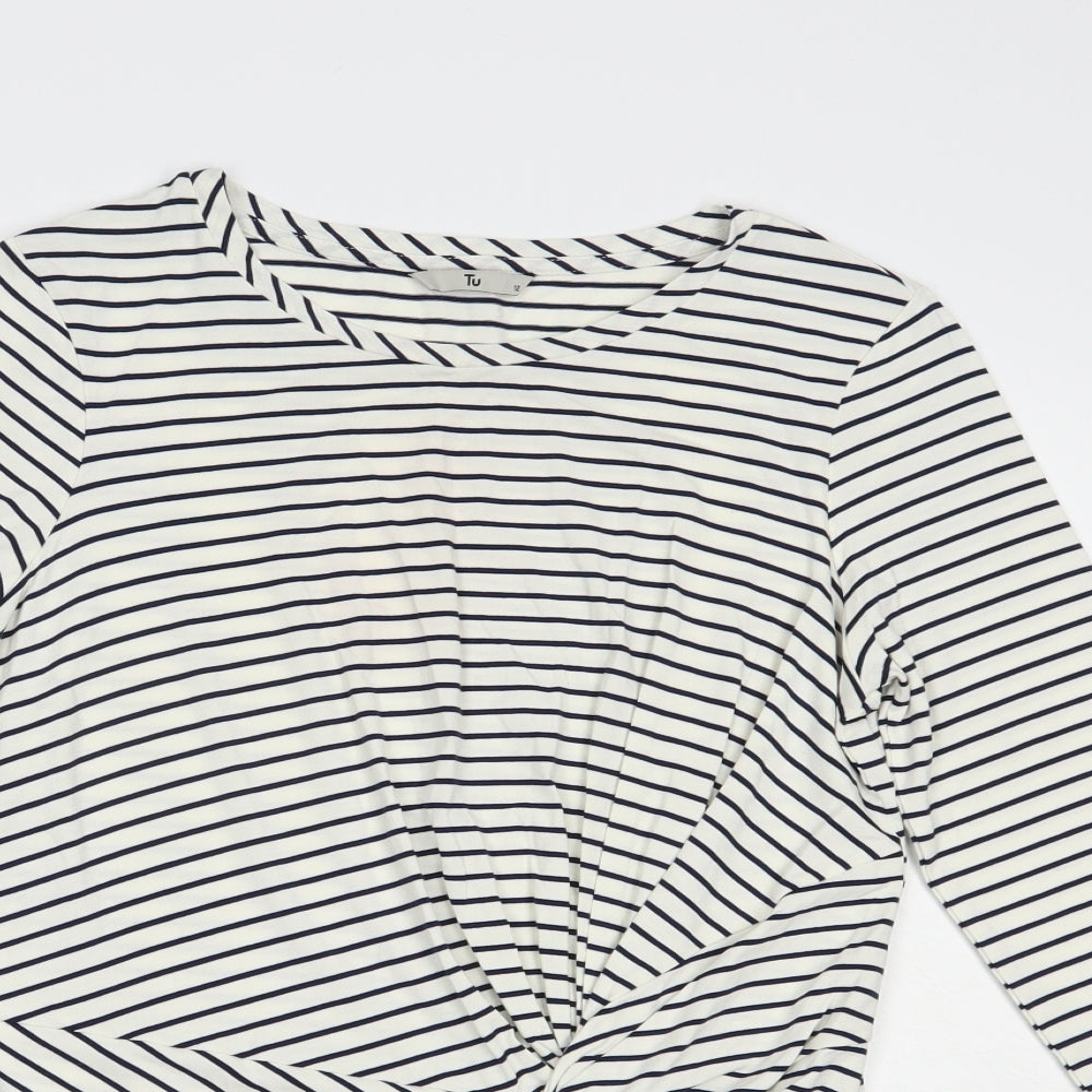 TU Womens White Striped Viscose Basic Blouse Size 12 Round Neck