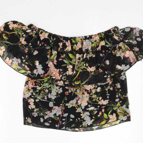 PARISIAN SIGNATURE Womens Black Floral Polyester Basic Blouse Size 12 Off the Shoulder