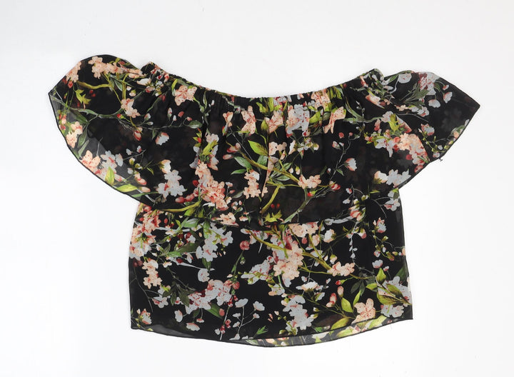 PARISIAN SIGNATURE Womens Black Floral Polyester Basic Blouse Size 12 Off the Shoulder