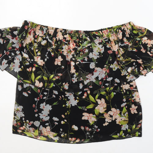 PARISIAN SIGNATURE Womens Black Floral Polyester Basic Blouse Size 12 Off the Shoulder