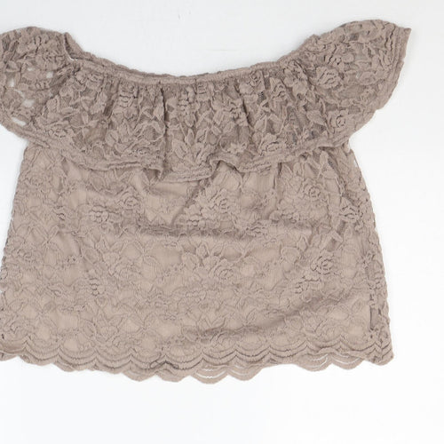 New Look Womens Beige  Nylon Basic Blouse Size 10 Off the Shoulder