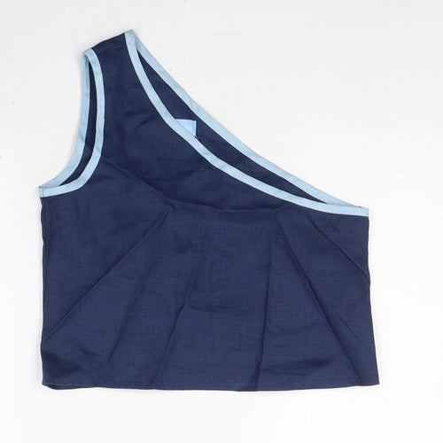No emotions Womens Blue  Linen Basic Tank Size S One Shoulder