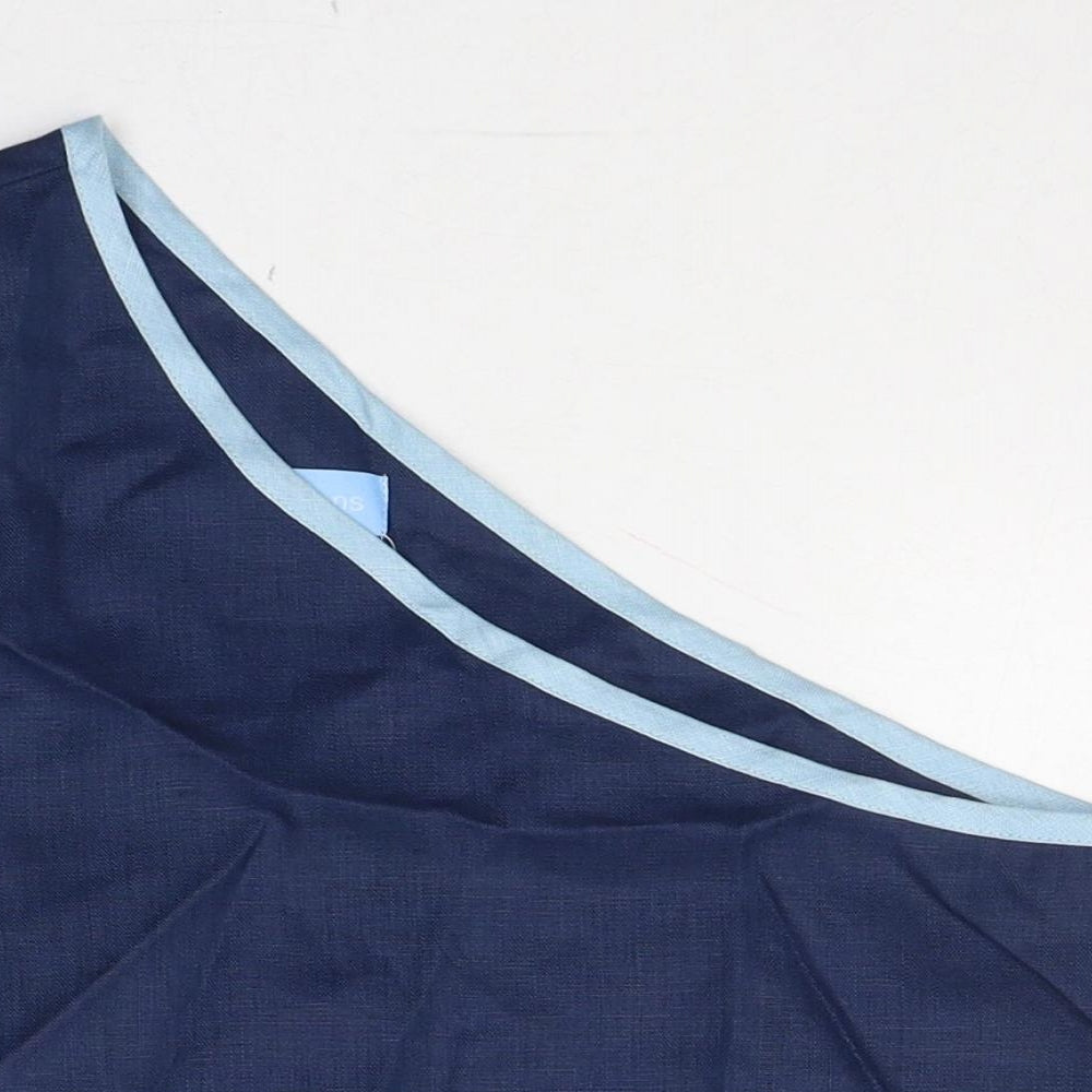 No emotions Womens Blue  Linen Basic Tank Size S One Shoulder