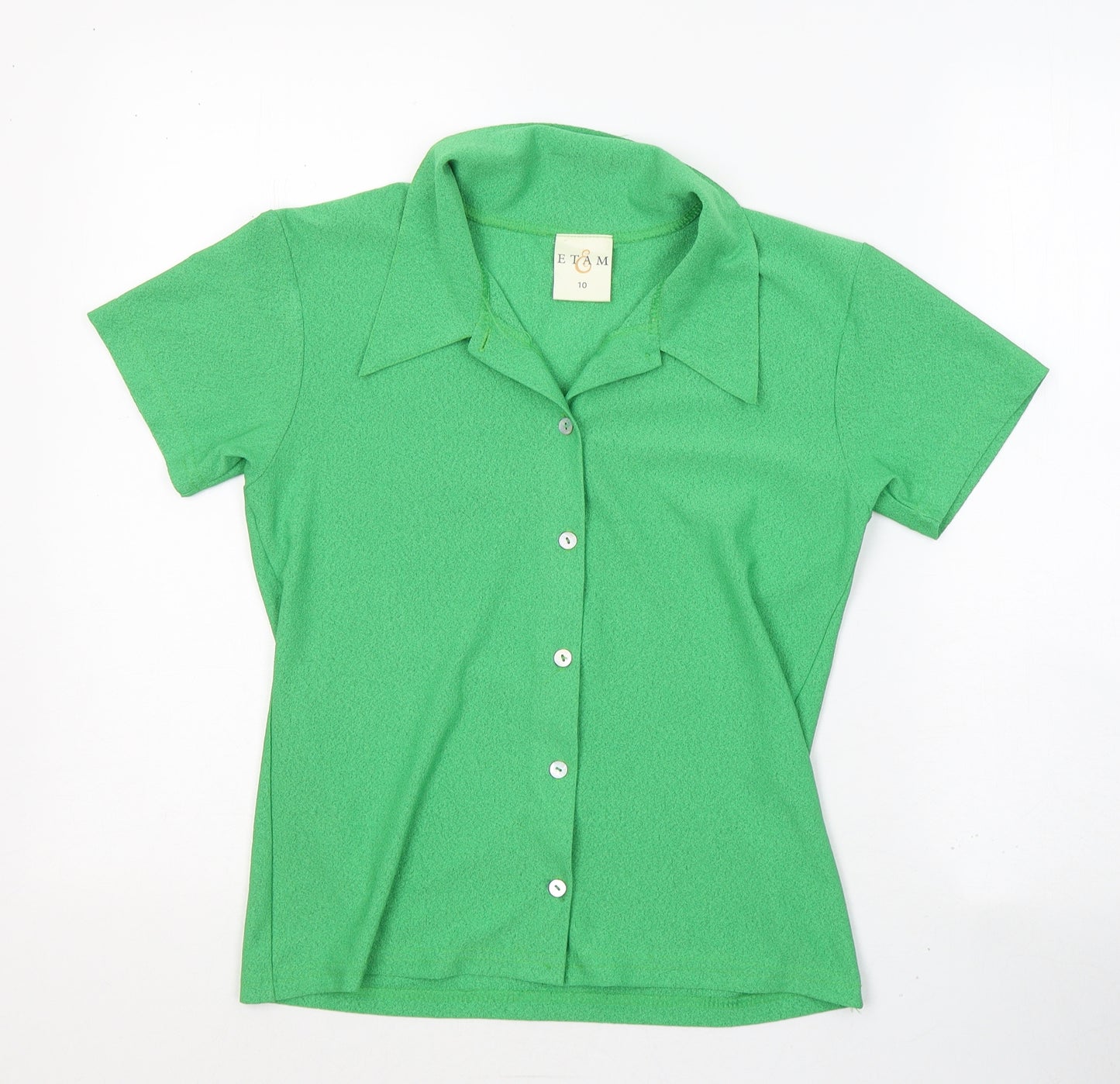 Etam Womens Green  Polyester Basic Button-Up Size 10 V-Neck