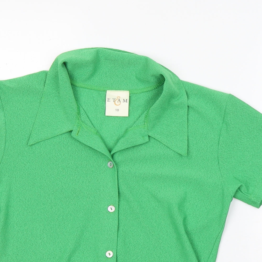 Etam Womens Green  Polyester Basic Button-Up Size 10 V-Neck