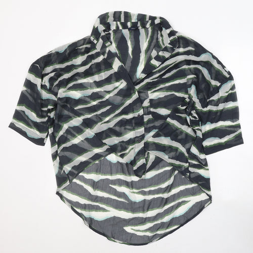 French Connection Womens Green Animal Print Polyester Basic Blouse Size S Collared