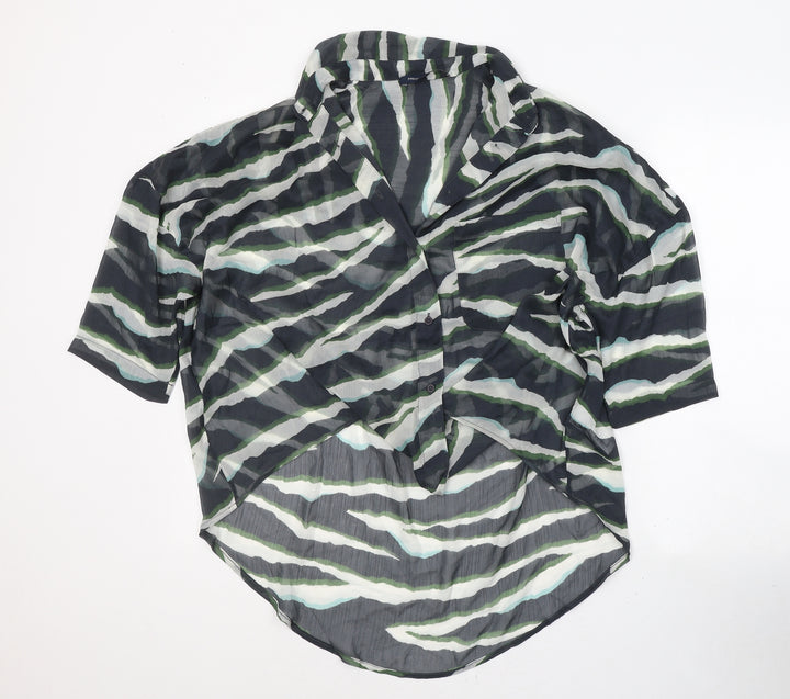 French Connection Womens Green Animal Print Polyester Basic Blouse Size S Collared