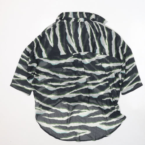 French Connection Womens Green Animal Print Polyester Basic Blouse Size S Collared