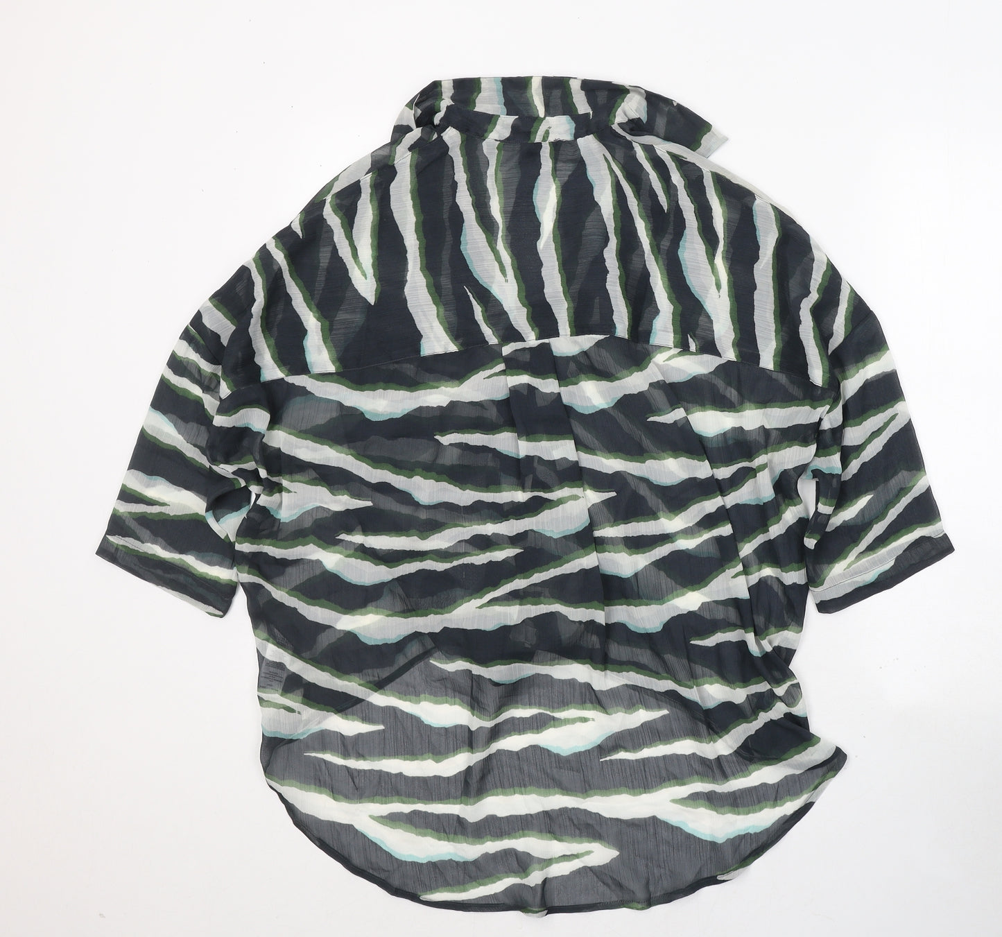 French Connection Womens Green Animal Print Polyester Basic Blouse Size S Collared
