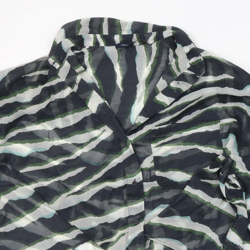 French Connection Womens Green Animal Print Polyester Basic Blouse Size S Collared