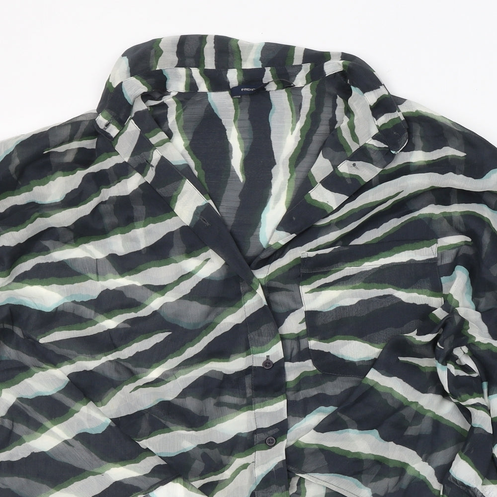 French Connection Womens Green Animal Print Polyester Basic Blouse Size S Collared