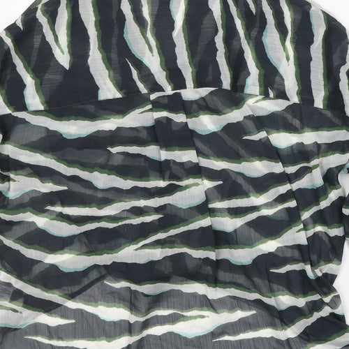 French Connection Womens Green Animal Print Polyester Basic Blouse Size S Collared