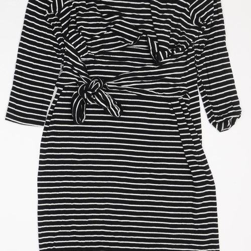 JoJo Maman Bébé Womens Black Striped Viscose Jumper Dress  Size S  Round Neck Pullover