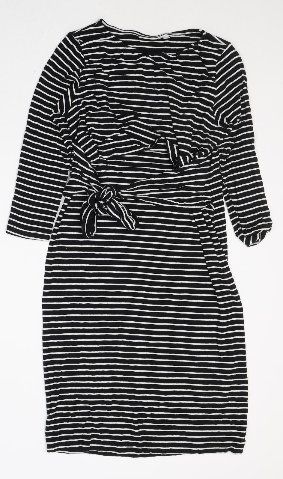 JoJo Maman Bébé Womens Black Striped Viscose Jumper Dress  Size S  Round Neck Pullover
