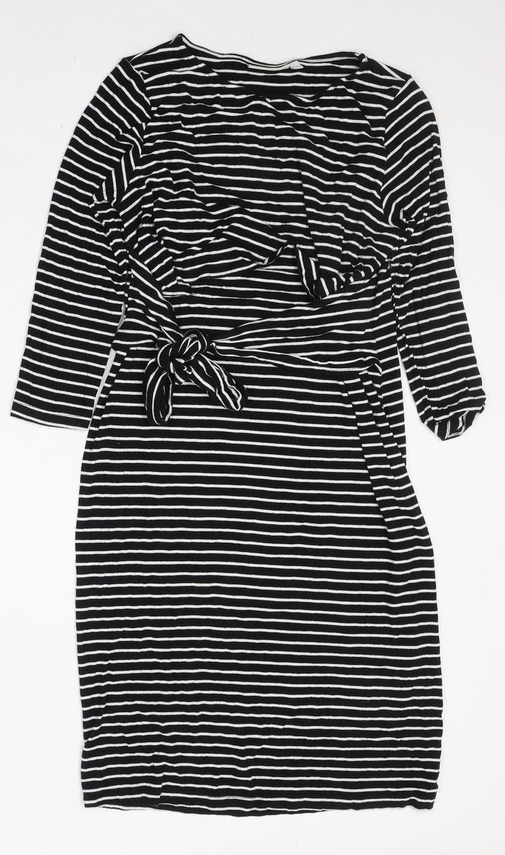 JoJo Maman Bébé Womens Black Striped Viscose Jumper Dress Size S Round Neck Pullover