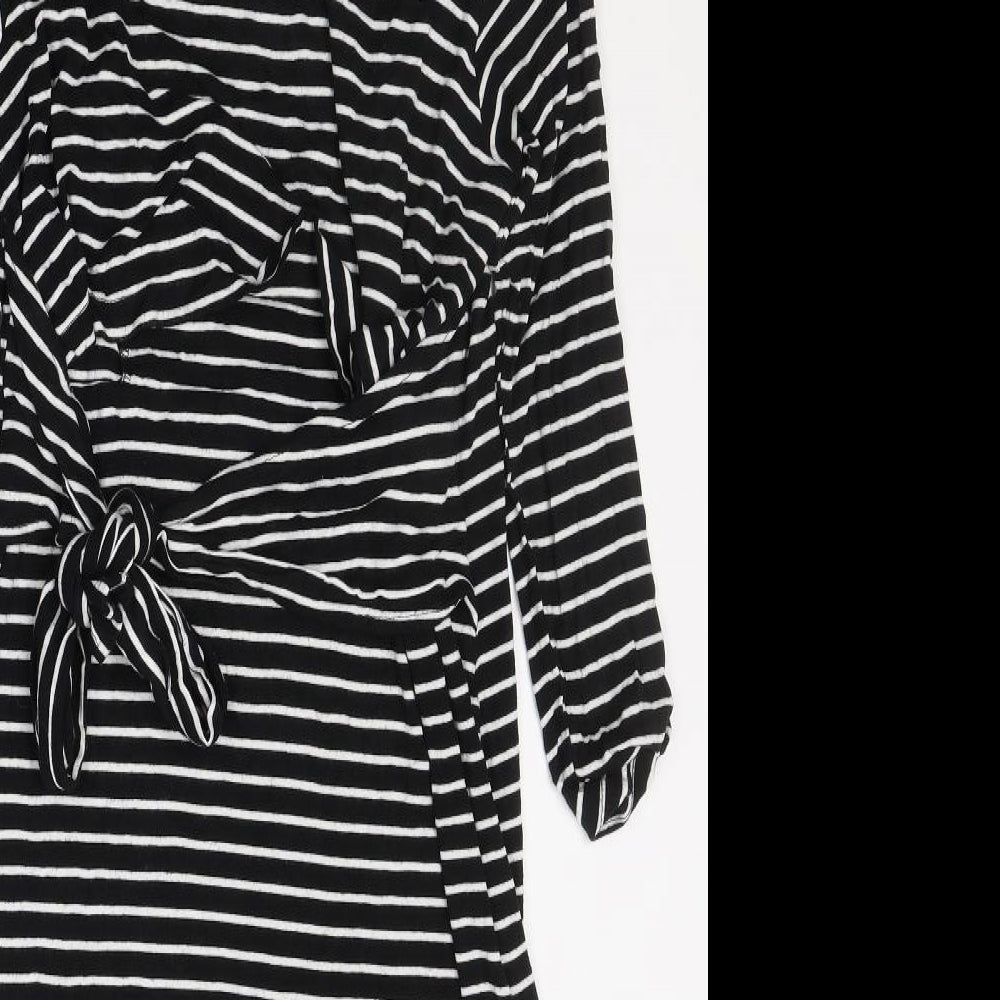 JoJo Maman Bébé Womens Black Striped Viscose Jumper Dress  Size S  Round Neck Pullover