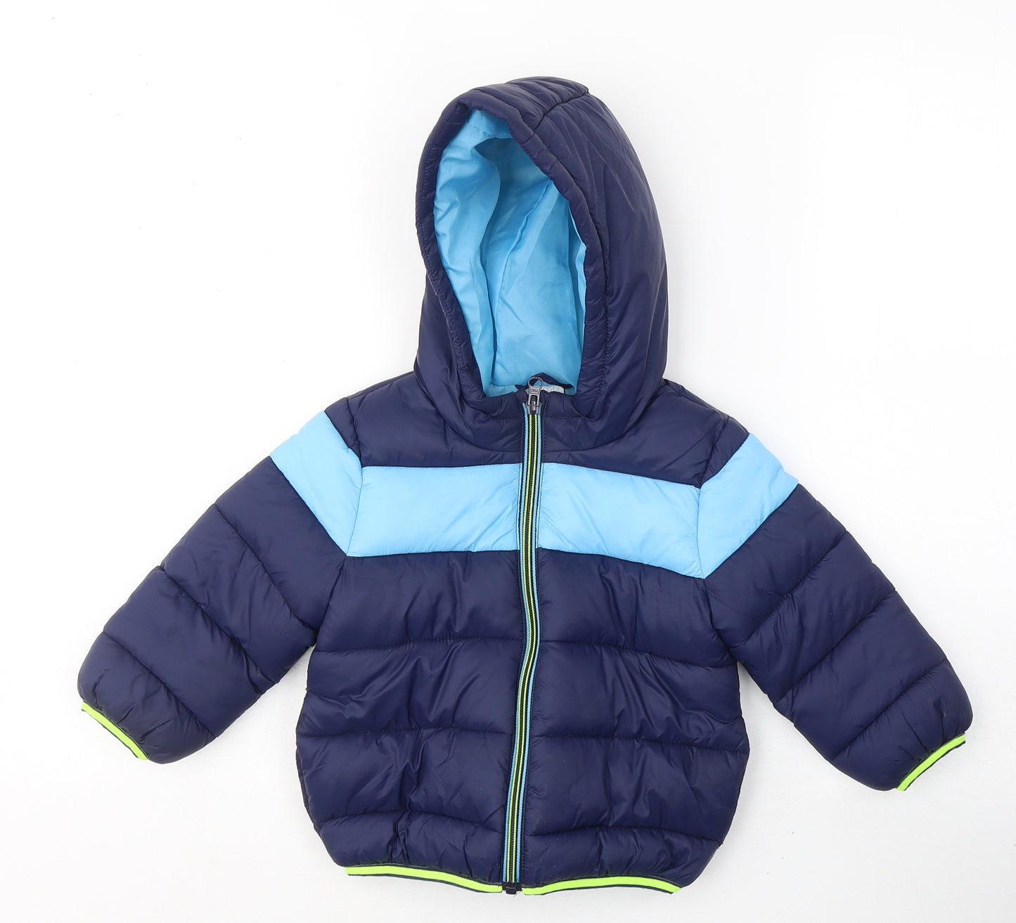 F&F Boys Blue Colourblock  Puffer Jacket Coat Size 12-18 Months   Zip