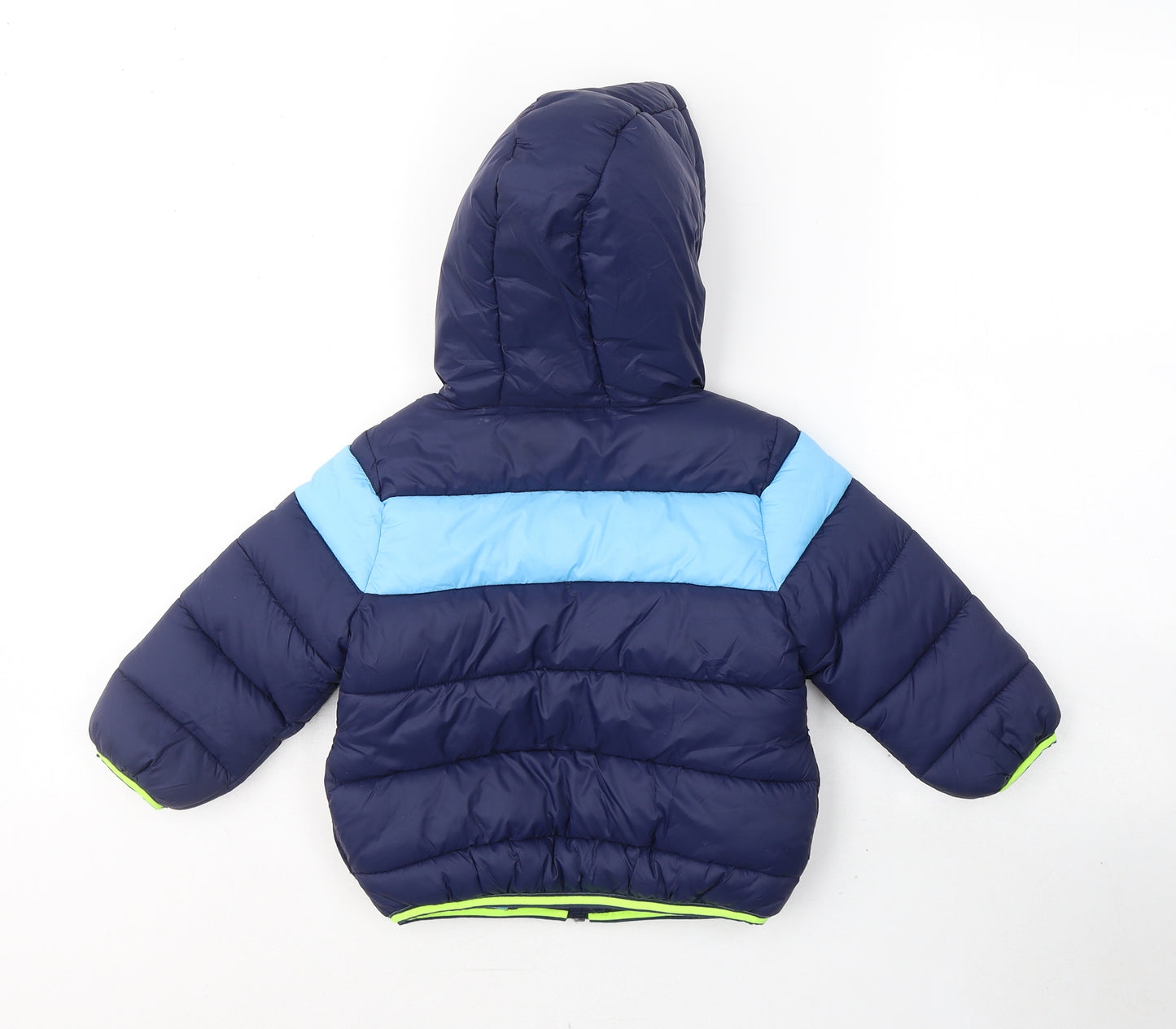 F&F Boys Blue Colourblock  Puffer Jacket Coat Size 12-18 Months   Zip