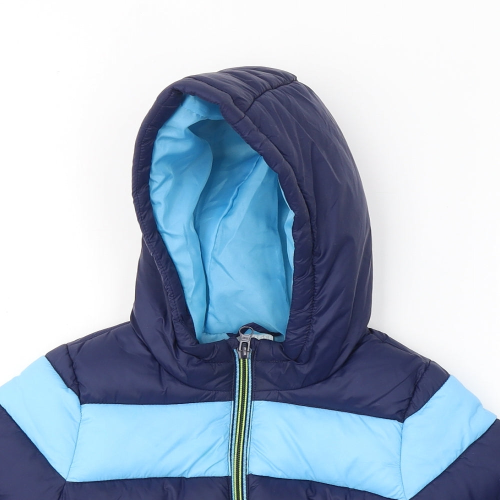 F&F Boys Blue Colourblock  Puffer Jacket Coat Size 12-18 Months   Zip