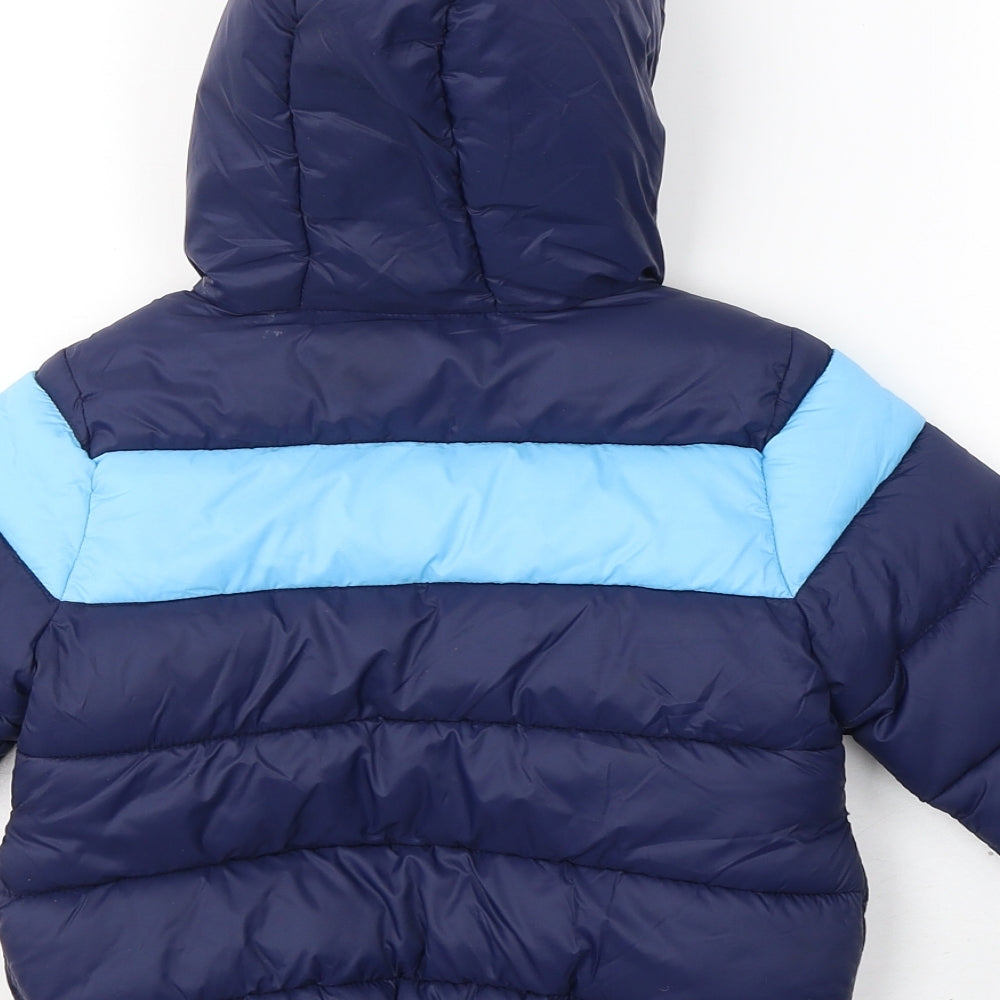 F&F Boys Blue Colourblock  Puffer Jacket Coat Size 12-18 Months   Zip
