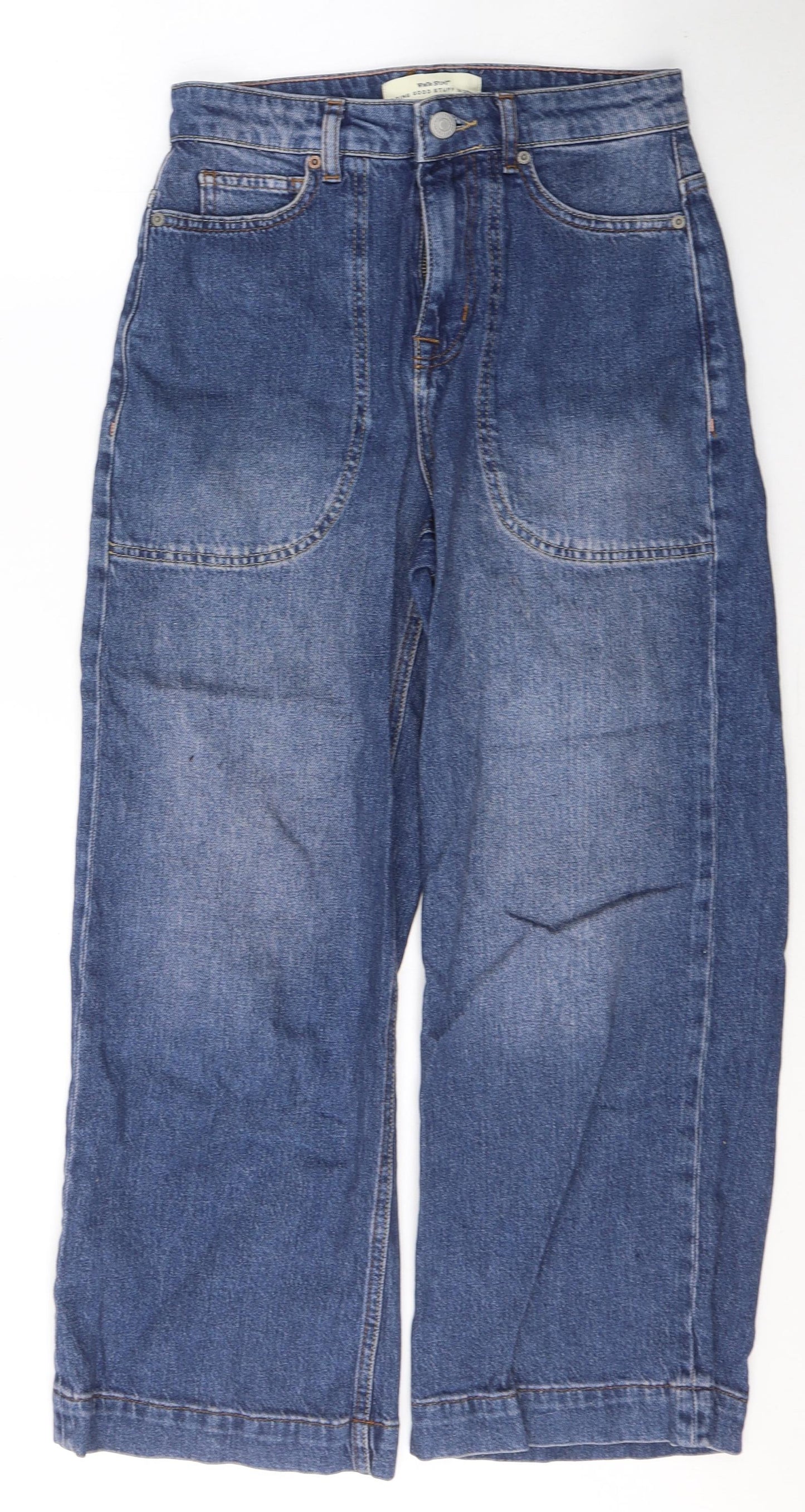 White Stuff Womens Blue  Cotton Wide-Leg Jeans Size 8 L25 in Regular Button