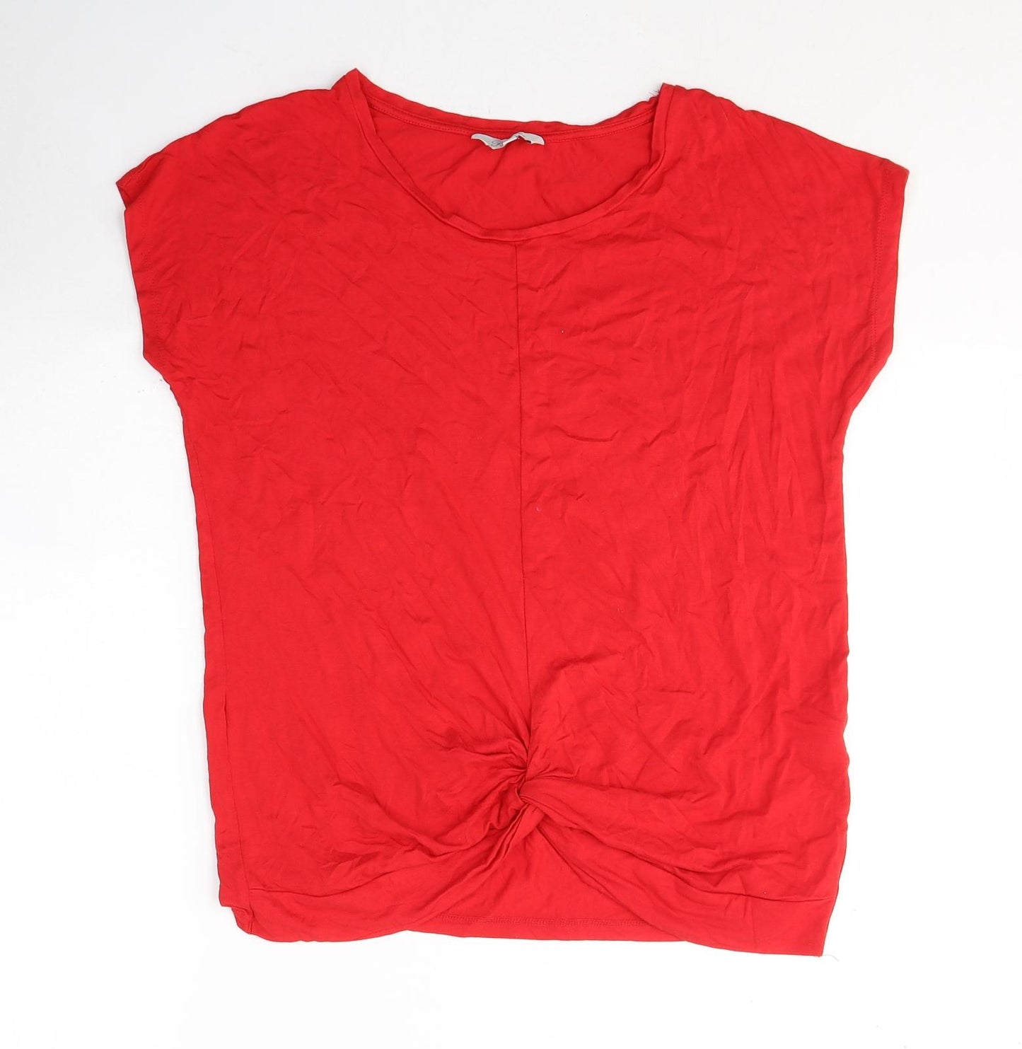 Peacocks Womens Red  Viscose Basic T-Shirt Size 14 Round Neck - knot detail