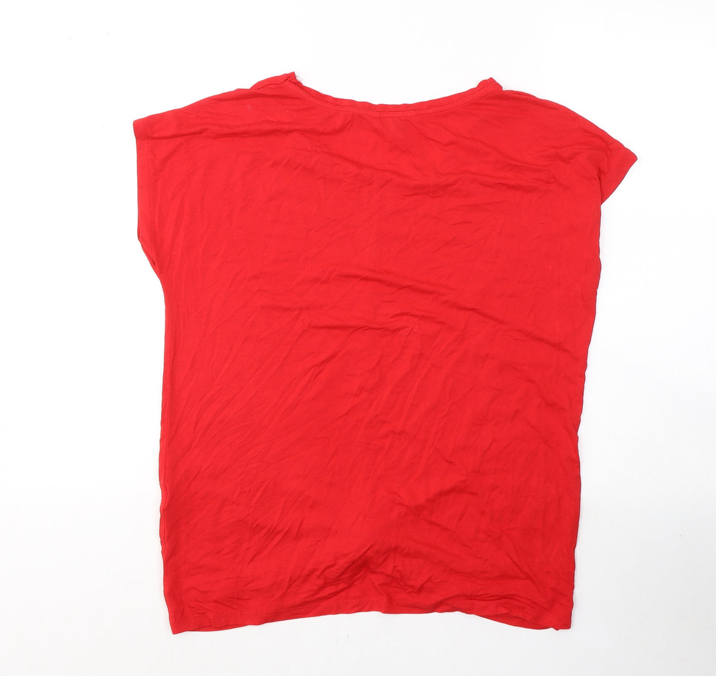 Peacocks Womens Red  Viscose Basic T-Shirt Size 14 Round Neck - knot detail