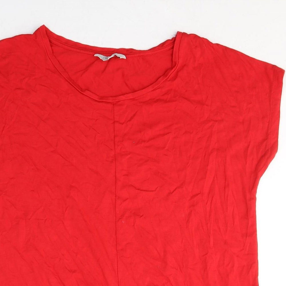 Peacocks Womens Red  Viscose Basic T-Shirt Size 14 Round Neck - knot detail
