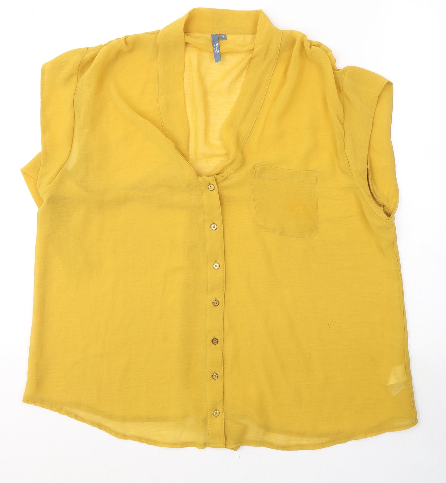 Evie Womens Yellow  Polyester Basic Blouse Size 14 V-Neck