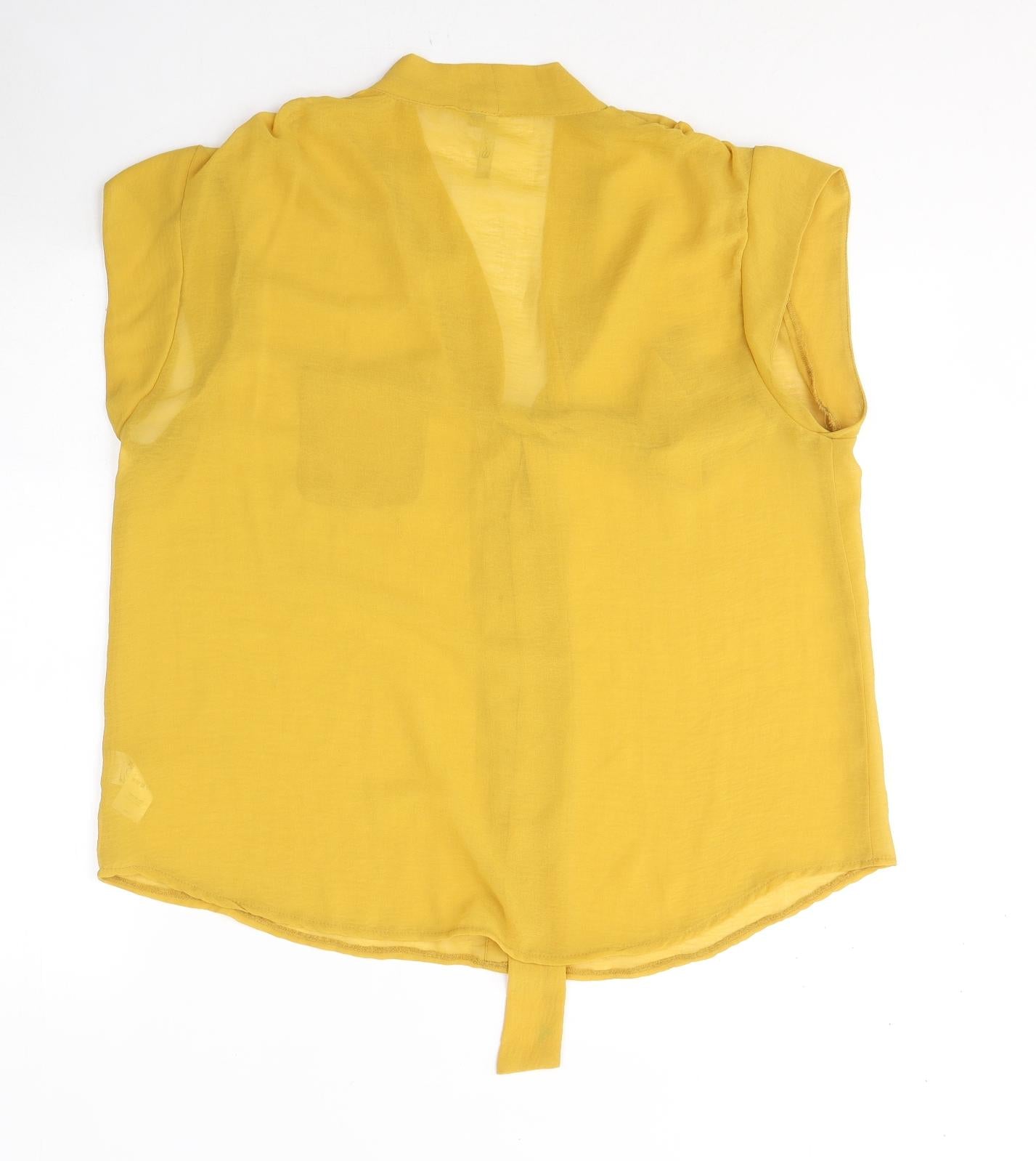Evie Womens Yellow  Polyester Basic Blouse Size 14 V-Neck