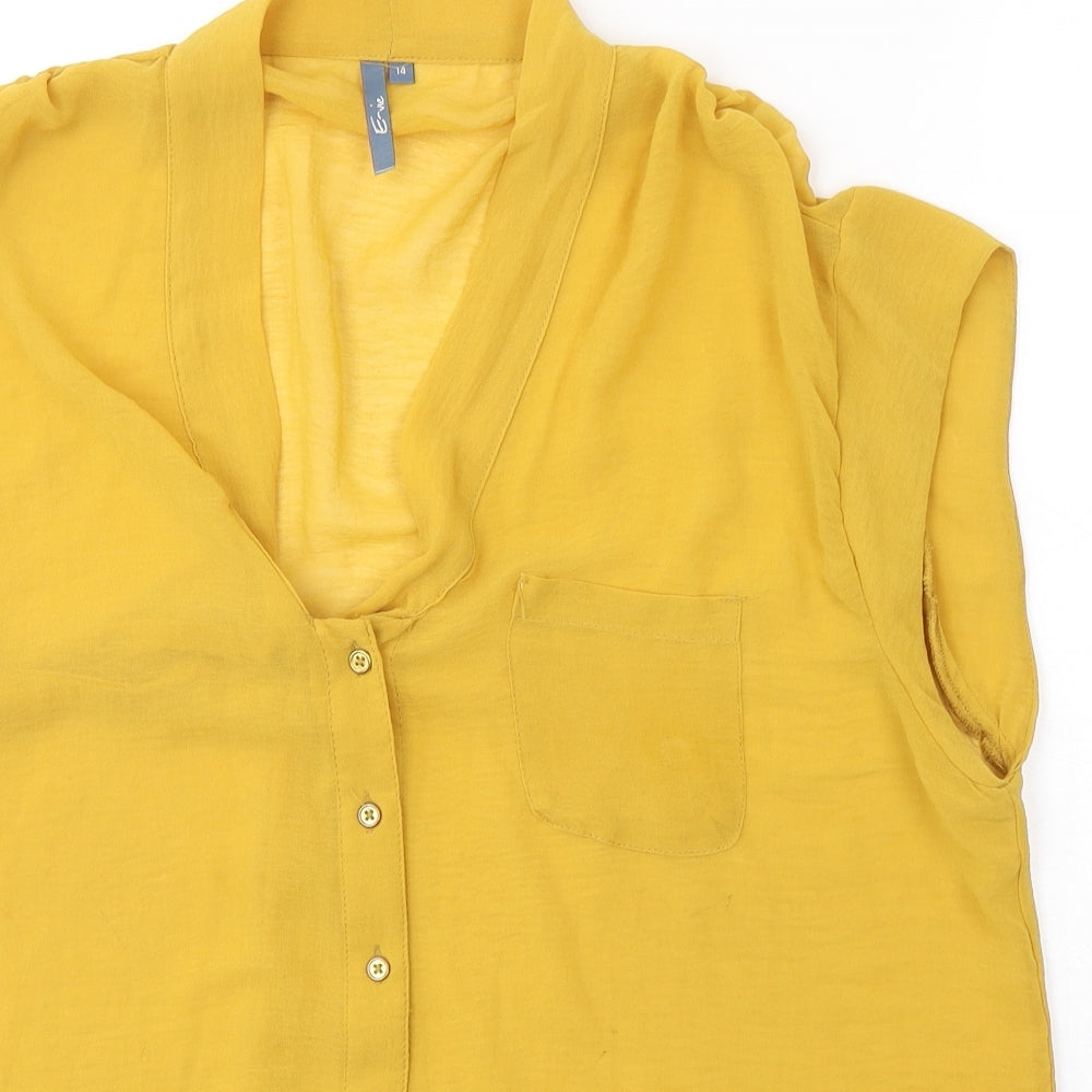 Evie Womens Yellow  Polyester Basic Blouse Size 14 V-Neck