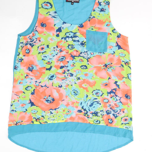 Rant&Rave Womens Blue Floral Polyester Basic Tank Size XL Round Neck