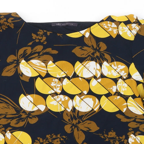 Marks and Spencer Womens Black Floral Polyester Basic Blouse Size 12 Round Neck