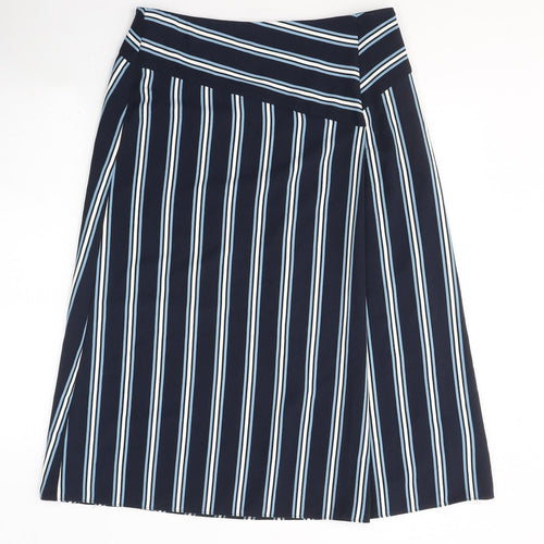 Marks and Spencer Womens Blue Striped Polyester A-Line Skirt Size 12   Zip