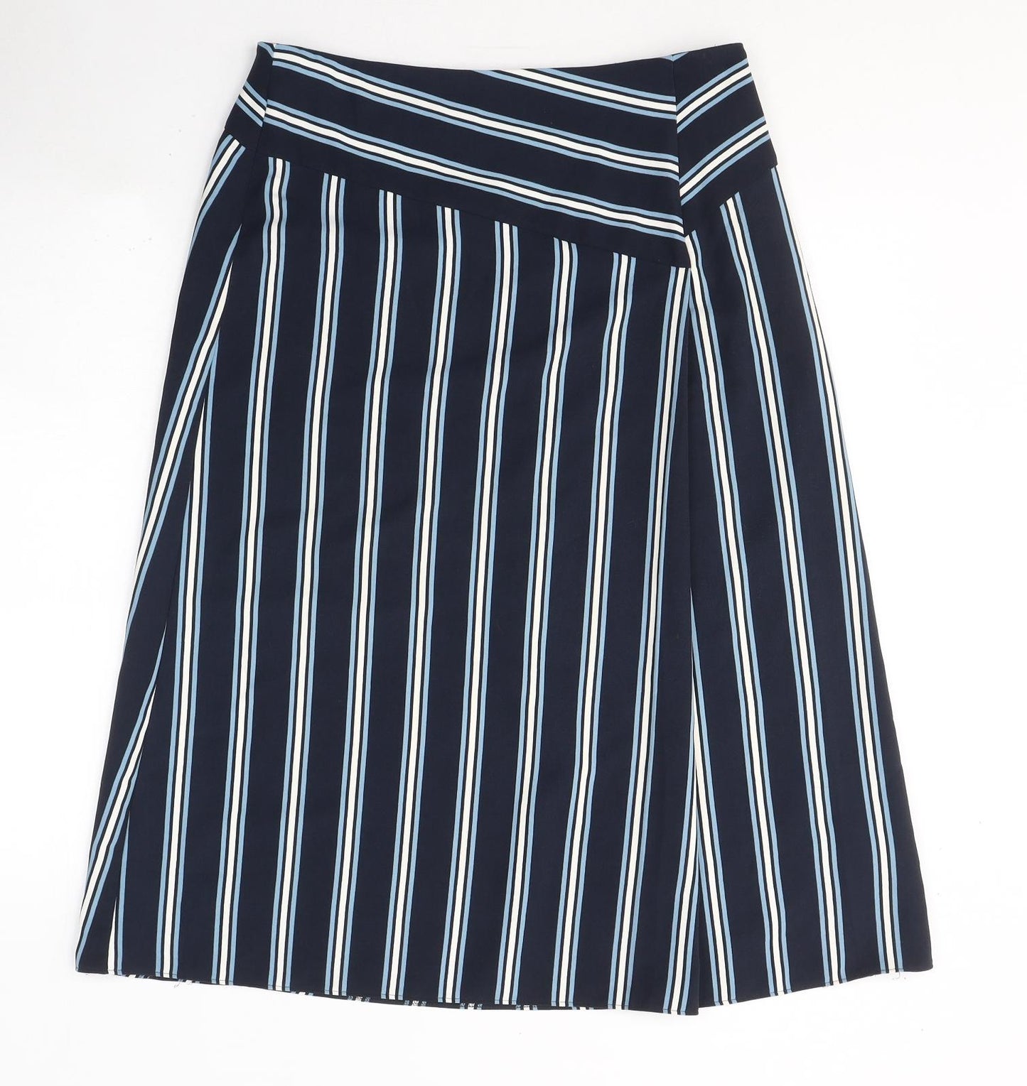 Marks and Spencer Womens Blue Striped Polyester A-Line Skirt Size 12   Zip