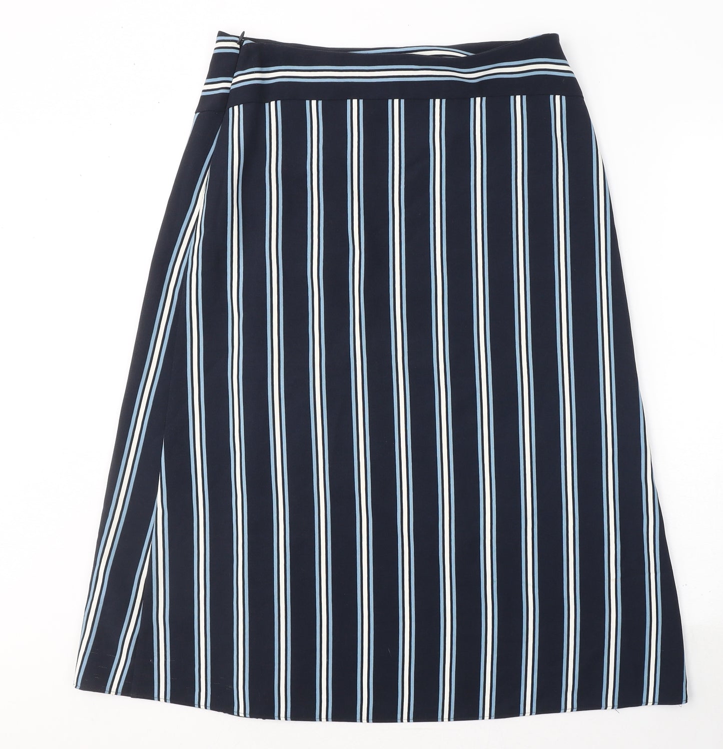 Marks and Spencer Womens Blue Striped Polyester A-Line Skirt Size 12   Zip